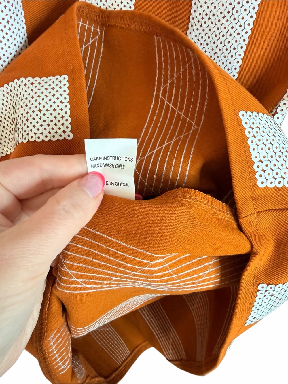 Queen of Sparkles Burnt Orange White Sequin Striped Overall Dress Womens Sml NWT - Picture 8 of 11